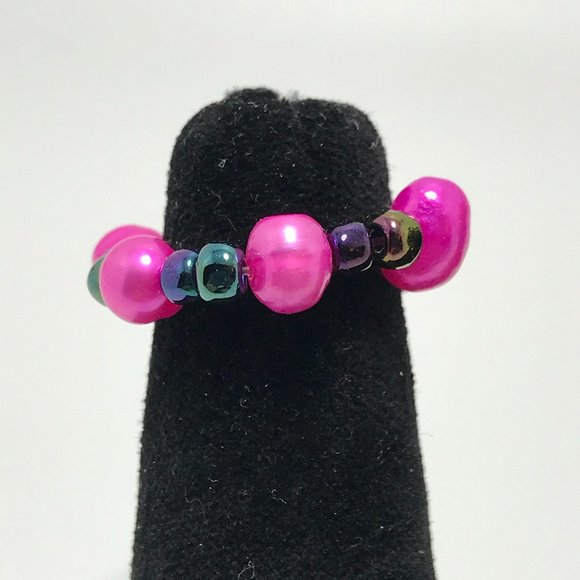 Handmade Pink Freshwater Pearl Ring, Size 7 3/4 - Picture 1 of 6